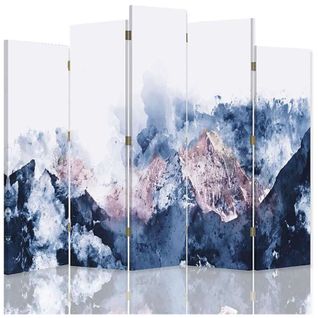 Paravent 5 Volets Design Montagne Pour Décoration Zen 180 X 180 Cm - 2 Faces R° V° + 360° Bleu