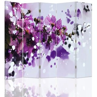 Paravent Cloison De Séparation Fleurs 5 Volets 180 X 180 Cm - 2 Faces R° V° + 360° Violet