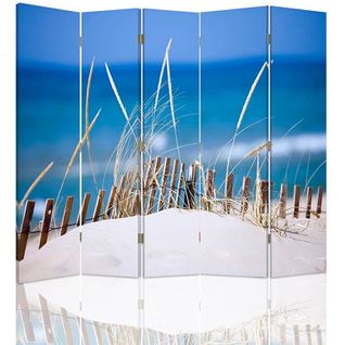 Paravent Plage 5 Volets: Intimité Et Style Pour Bord De Mer 180 X 150 Cm - 2 Faces R° V° + 360° Bleu