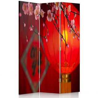 Paravent Design Lanterne Japonaise Et Fleurs De Cerisier 110 X 150 Cm - 1 Face Déco Rouge