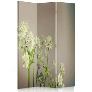 Paravent Trèfle 3 Panneaux Design Floral Élégant Et Moderne 110 X 150 Cm - 1 Face Déco Beige