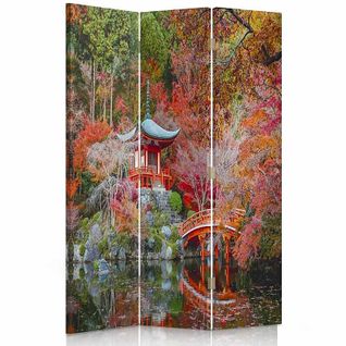 Paravent Jardin Japonais 3 Volets, Élégance Asiatique 110 X 180 Cm - 1 Face Déco Rouge