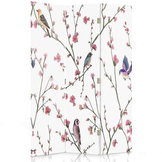 Paravent Décoratif Oiseaux Et Fleurs Pour Intérieur Cozy 110 X 150 Cm - 1 Face Déco Blanc