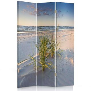 Paravent Décoratif Plage Et Herbes Marines 3 Panneaux 110 X 150 Cm - 1 Face Déco Beige