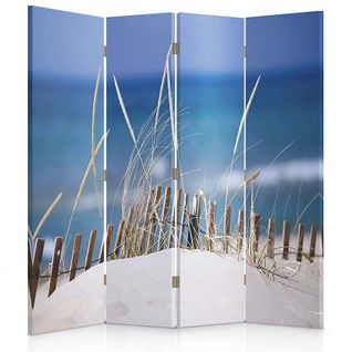 Paravent De Plage 4 Panneaux Pour Intimité Et Décoration 145 X 150 Cm - 1 Face Déco Bleu