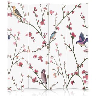 Paravent Oiseaux Et Fleurs Pour Une Déco Zen Et Nature 145 X 180 Cm - 1 Face Déco Blanc