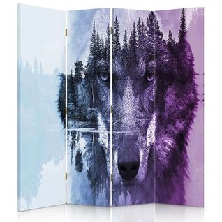 Paravent Loup Mystique En Forêt Violet – Décoration Unique 145 X 180 Cm - 1 Face Déco Violet