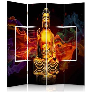 Paravent Bouddha Doré Zen - Décoration Intérieure Apaisante 145 X 180 Cm - 1 Face Déco Orange