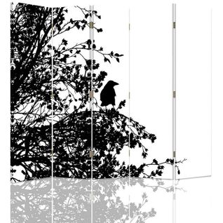 Paravent Design Oiseau En Silhouette Noir Et Blanc 180 X 150 Cm - 1 Face Déco Noir