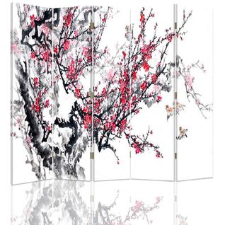 Paravent Motif Cerisier Japonais Pour Décoration Zen 180 X 150 Cm - 1 Face Déco Blanc