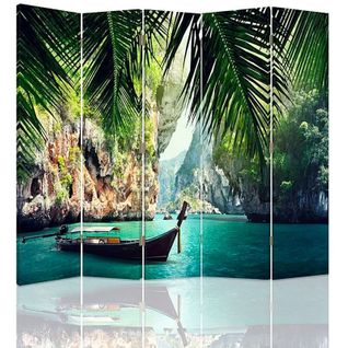 Paravent Déco Tropicale Et Bateau Pour Intérieurs Exotiques 180 X 180 Cm - 1 Face Déco Vert