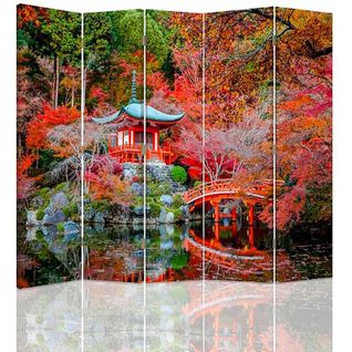 Paravent Style Japonais 5 Volets: Élégance Zen Et Design 180 X 150 Cm - 1 Face Déco Rouge