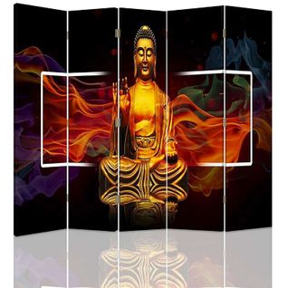 Paravent Bouddha Doré Zen Déco Intérieure à 5 Volets 180 X 180 Cm - 1 Face Déco Orange