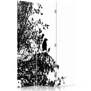 Paravent Design Oiseau En Silhouette Noir Et Blanc 110 X 150 Cm - 2 Faces R° V° Blanc