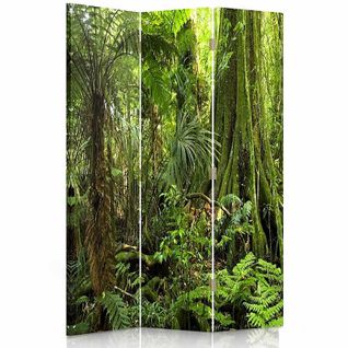 Paravent Jungle Tropical Décoratif 3 Panneaux Design 110 X 180 Cm - 2 Faces R° V° Vert