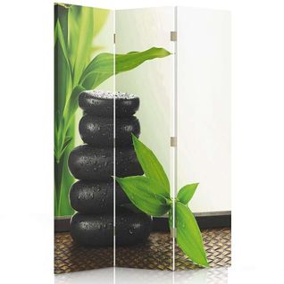 Paravent Décoratif Zen Galets Et Verdure Pour Intérieur 110 X 180 Cm - 2 Faces R° V° Vert