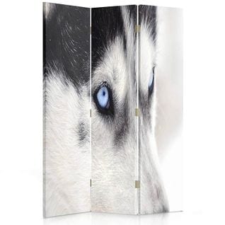 Paravent Husky Sibérien Imprimé Pour Décoration Intérieure 110 X 150 Cm - 2 Faces R° V° Blanc