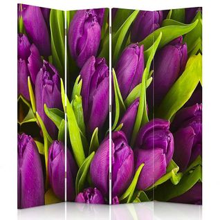 Paravent Déco Tulipes Violettes Pour Intérieur Élégant 145 X 150 Cm - 2 Faces R° V° Violet