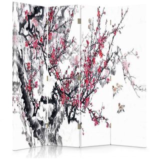 Paravent Motif Cerisier Du Japon Pour Intérieur Zen 145 X 150 Cm - 2 Faces R° V° Blanc