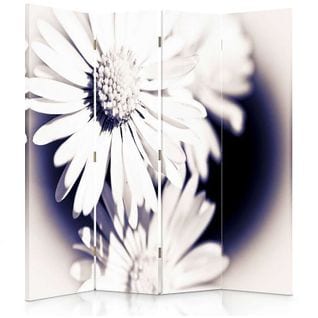 Paravent Design Floral Solaire R. Kulik - Séparateur D'espace 145 X 150 Cm - 2 Faces R° V° Blanc