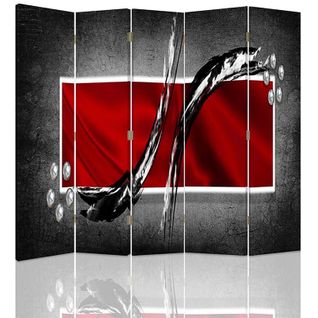 Paravent Design Abstraction Moderne À 5 Volets Intérieur 180 X 180 Cm - 2 Faces R° V° Rouge