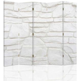 Paravent Décoratif Mur Grès 5 Panneaux Pour Intérieur 180 X 150 Cm - 2 Faces R° V° Blanc