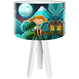 Lampe De Chevet Enfant Trépied Abat Jour Multicolore Et Bleu