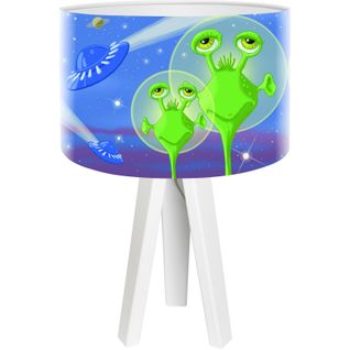 Lampe De Chevet Enfant Trépied Blanc Abat Jour Vert Et Bleu