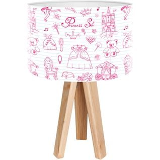 Lampe De Chevet Enfant Trépied Bois Abat Jour Blanc Et Rose