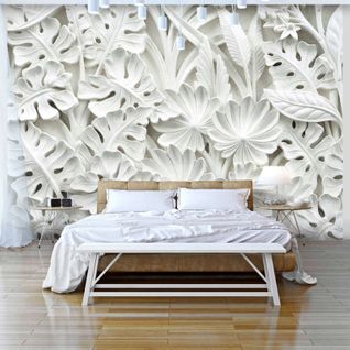 Papier Peint Feuillage Blanc En Relief Pour Déco Raffinée 250 X 175 Cm Blanc