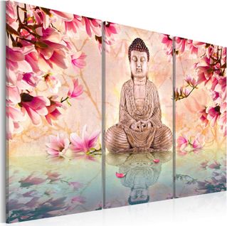 Tableau Méditation De Bouddha 90 X 60 Cm Rose