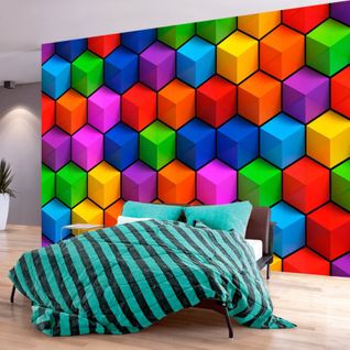 Papier Peint Boîtes Géométriques Colorées 150 X 105 Cm Multicolore