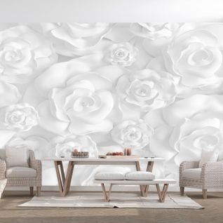 Papier Peint Fleurs En Plâtre 350 X 245 Cm Blanc