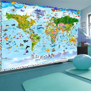 Papier Peint Carte Du Monde Pour Les Enfants 350 X 245 Cm Bleu