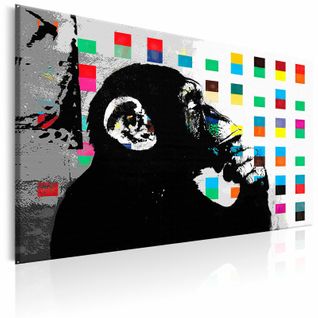 Tableau Banksy Le Singe Penseur 60 X 40 Cm Noir