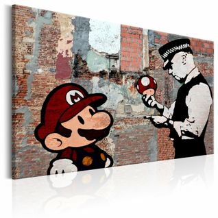 Tableau Mario Bros Sur Mur Banksy 90 X 60 Cm Rouge