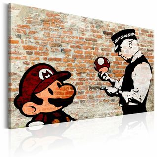 Tableau Mario Bros Sur Briques Banksy 120 X 80 Cm Rouge