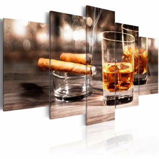 Tableau Cigare Et Whisky 100 X 50 Cm Marron