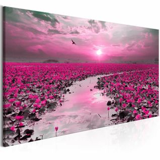 Tableau Lis Et Coucher De Soleil Étroit 120 X 40 Cm Rose