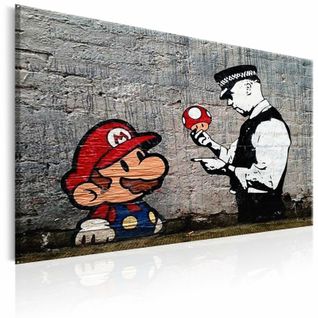 Tableau Mario Et Flic Par Banksy 120 X 80 Cm Gris