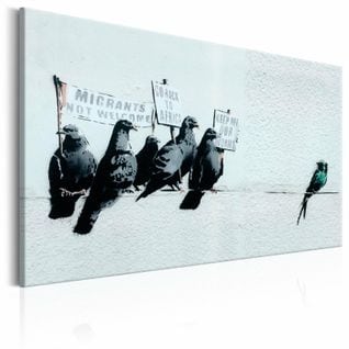 Tableau « Protester Contre Les Oiseaux » Par Banksy 60 X 40 Cm Blanc
