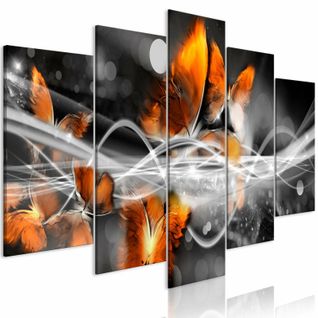 Tableau Essaim De Papillons Larges Gris 100 X 50 Cm Orange