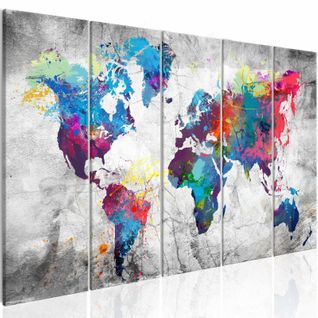 Tableau Peinture Renversée De Carte Du Monde 225 X 90 Cm Gris