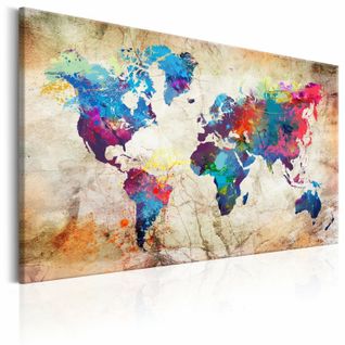 Tableau Carte Du Monde Style Urbain 90 X 60 Cm Multicolore