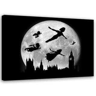 Tableau Peter Pan Silhouettes Sur Fond De Lune 70 X 50 Cm Noir