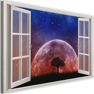 Tableau Fenêtre, La Lune 90 X 60 Cm Bleu