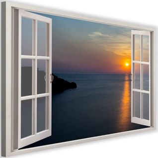 Tableau Fenêtre, Coucher De Soleil Sur La Baie 90 X 60 Cm Blanc