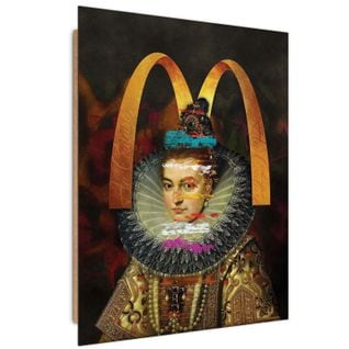 Tableau Bois Femme Dans Une Fraise En Dentelle 40 X 60 Cm Noir