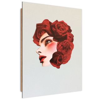 Tableau Bois Avec Collage De Roses Rouges 50 X 70 Cm Rouge