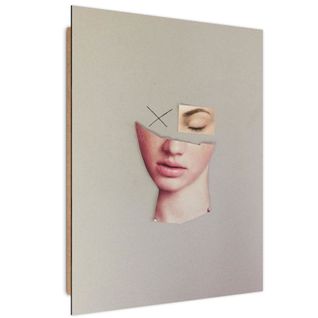 Tableau Bois Collage D'un Visage De Femme 40 X 60 Cm Blanc